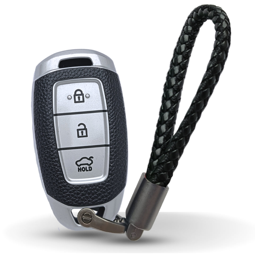 Hyundai TPU (Artificial) Leather Key Cover and Keychain. (Type 6)