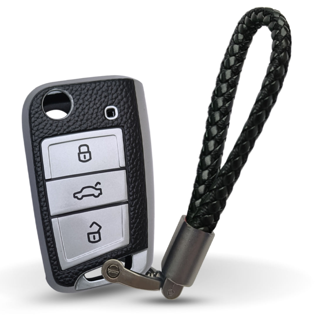 Skoda/ Volkswagen TPU (Artificial) Leather Key Cover with Keychain. (Type 6)
