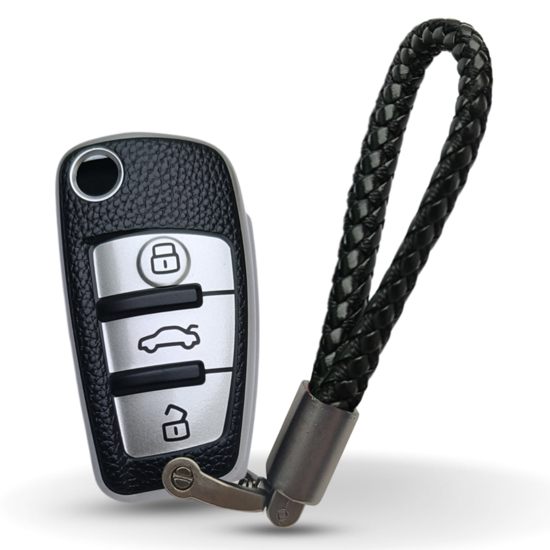 Audi TPU (Artificial) Leather Key Cover with Keychain. (Type 6)