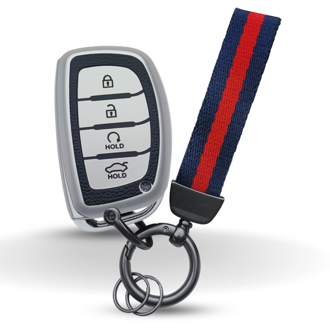 Hyundai TPU (Artificial) Leather Key Cover and Keychain. (Type 7)