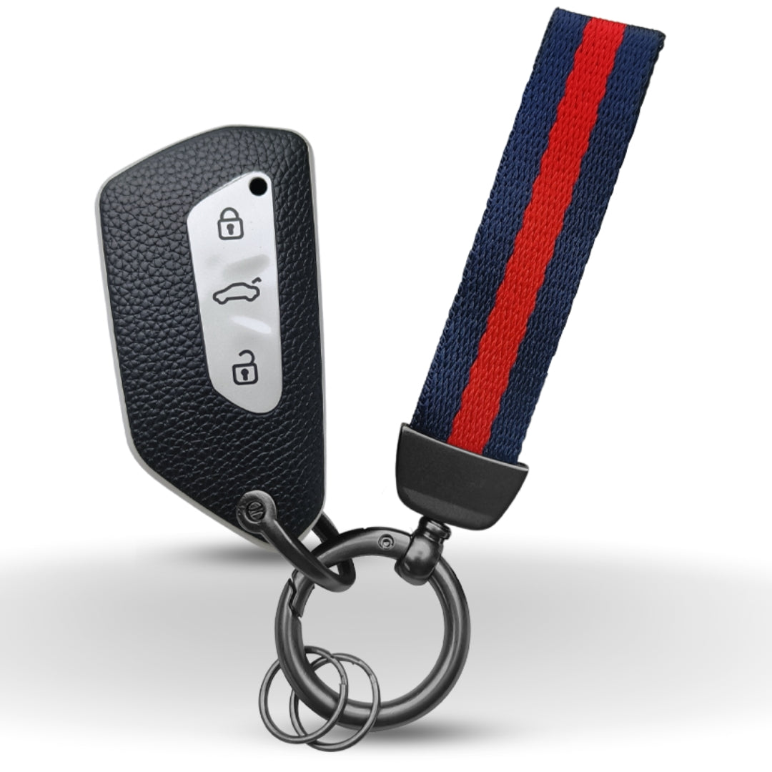 Skoda/Volkswagen TPU (Artificial) Leather Key Cover with Keychain. (Type 7)
