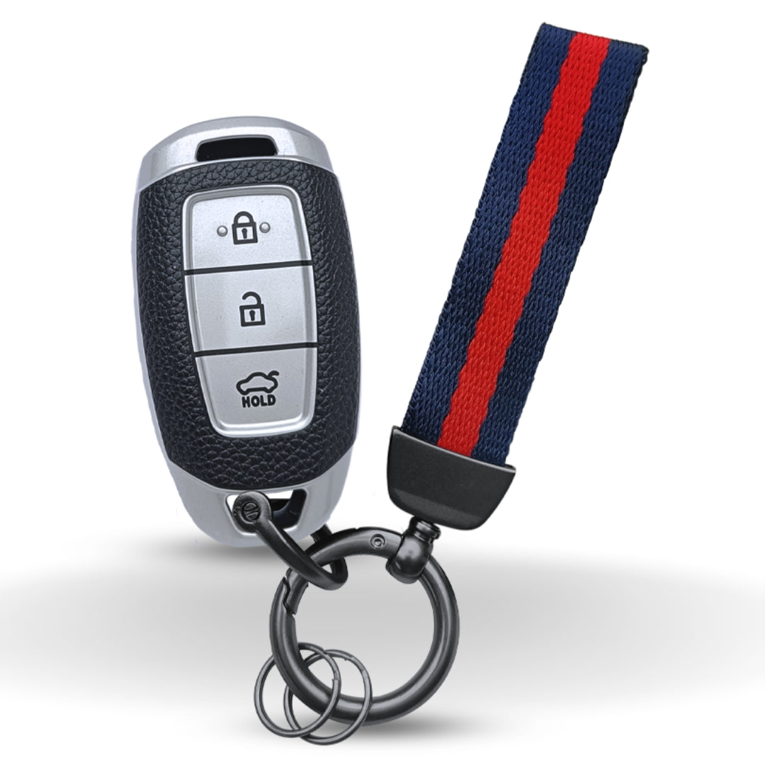 Hyundai TPU (Artificial) Leather Key Cover and Keychain. (Type 7)