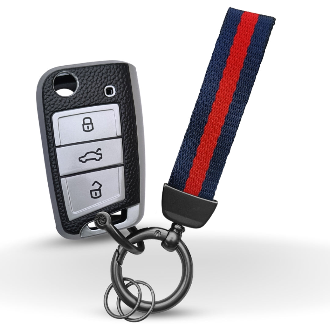 Skoda/ Volkswagen TPU (Artificial) Leather Key Cover with Keychain. (Type 7)