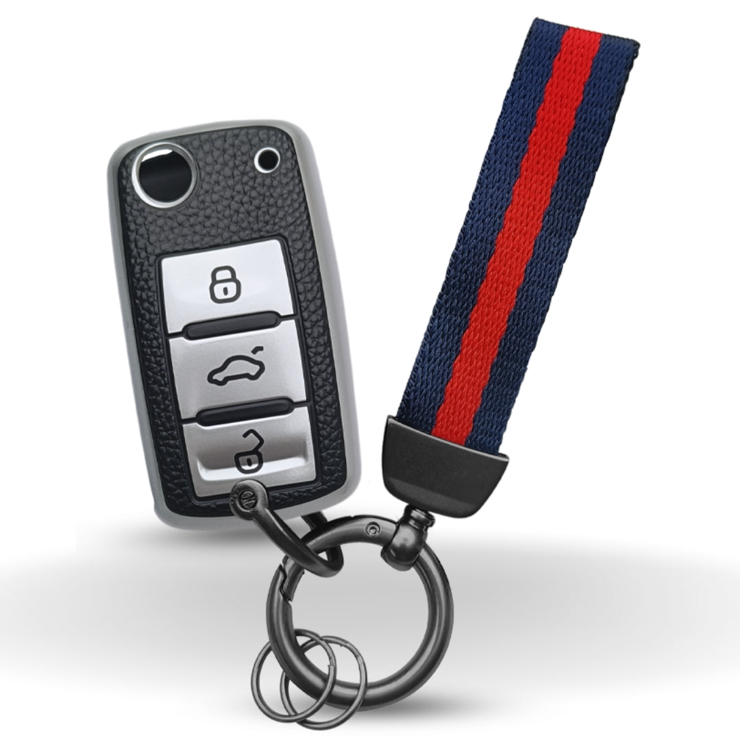 Skoda/ Volkswagen TPU (Artificial) Leather Key Cover with Keychain. (Type 7)