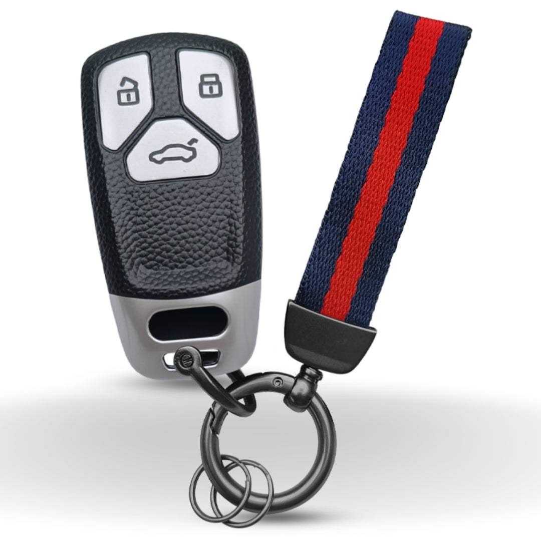 Audi TPU (Artificial) Leather Key Cover and Keychain (Type 7)