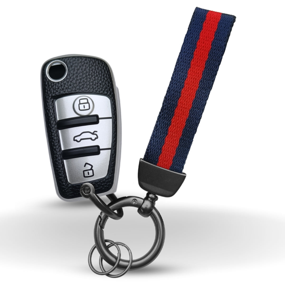 Audi TPU (Artificial) Leather Key Cover and Keychain. (Type 7)
