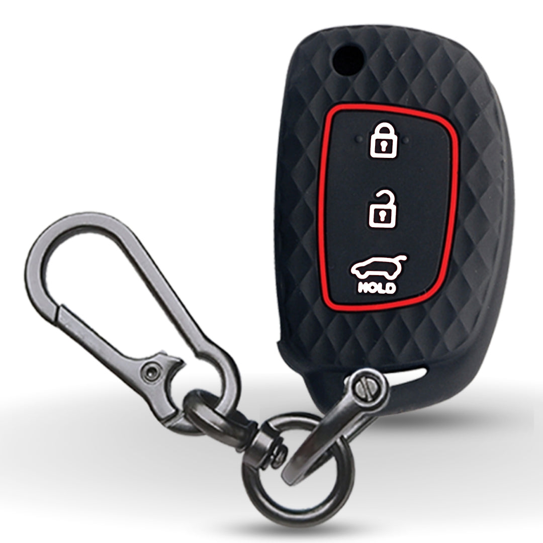 Black Silicone key cover for Hyundai i20 with keychain