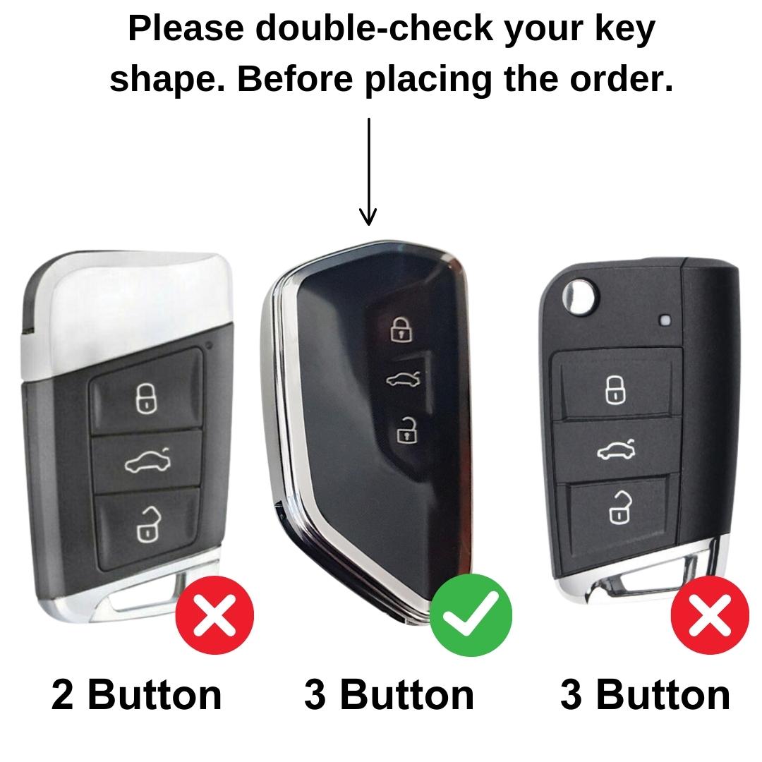 keycept metal alloy zinc gun key cover taigun kushaq kodiaq virtus t-roc 3 button smart sehll case keychain silver