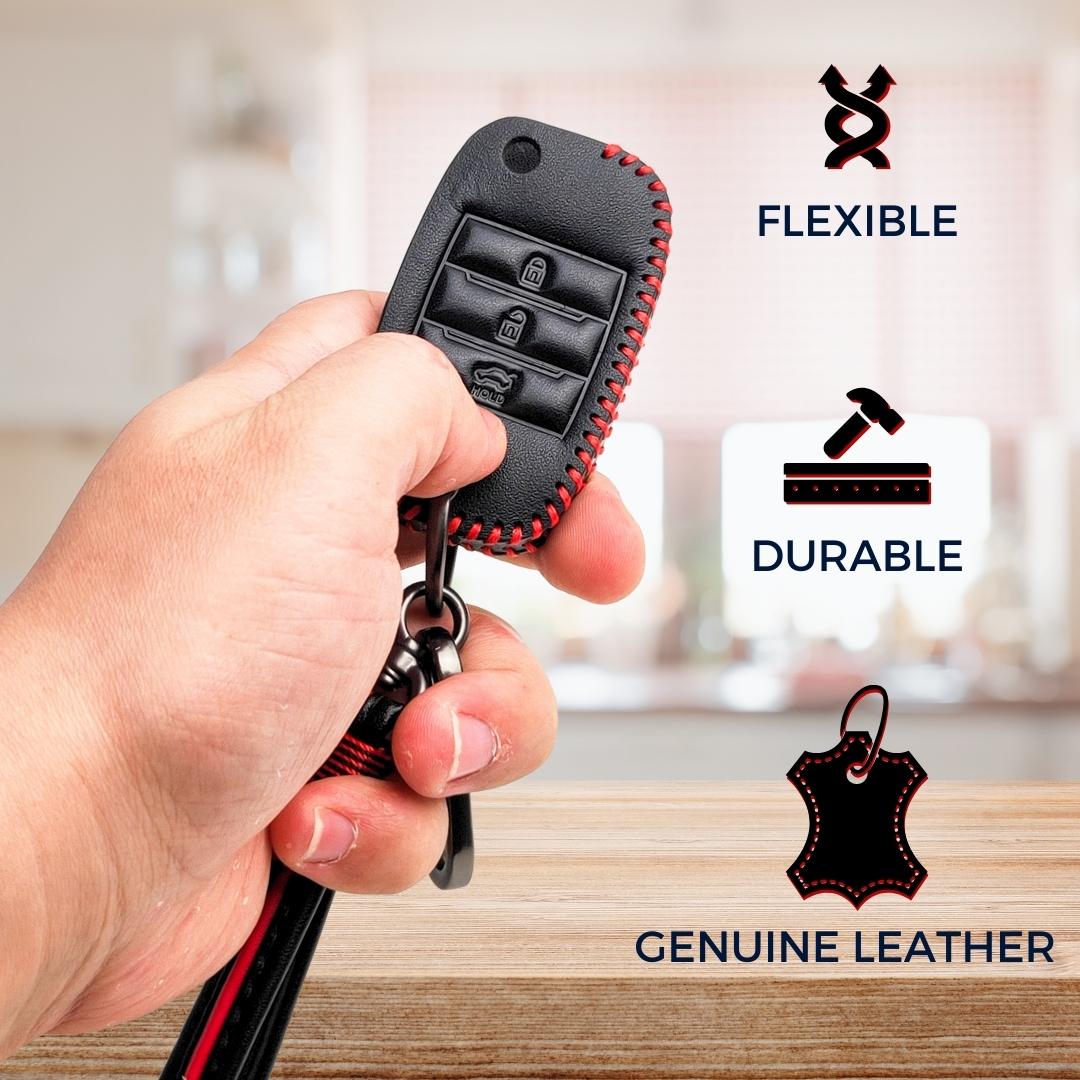 keycept leather key cover kia seltos sonet carens 3 button flip shell case