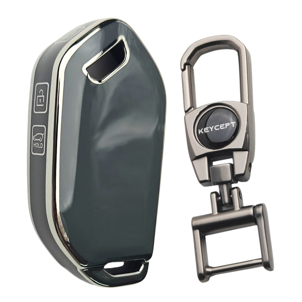 Keycept Silver Line TPU Car Key Cover for Kia Syros, EV6, EV9 4 Button smart key with keychain (Type K2)