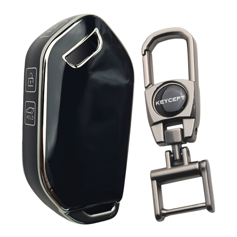 Keycept Silver Line TPU Car Key Cover for Kia Syros, EV6, EV9 4 Button smart key with keychain (Type K2)