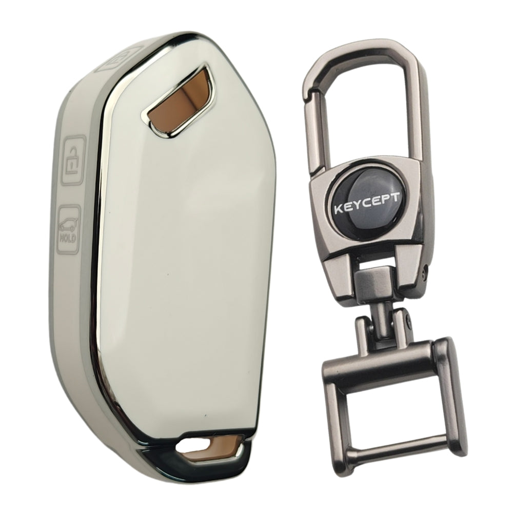 Keycept Silver Line TPU Car Key Cover for Kia Syros, EV6, EV9 4 Button smart key with keychain (Type K2)