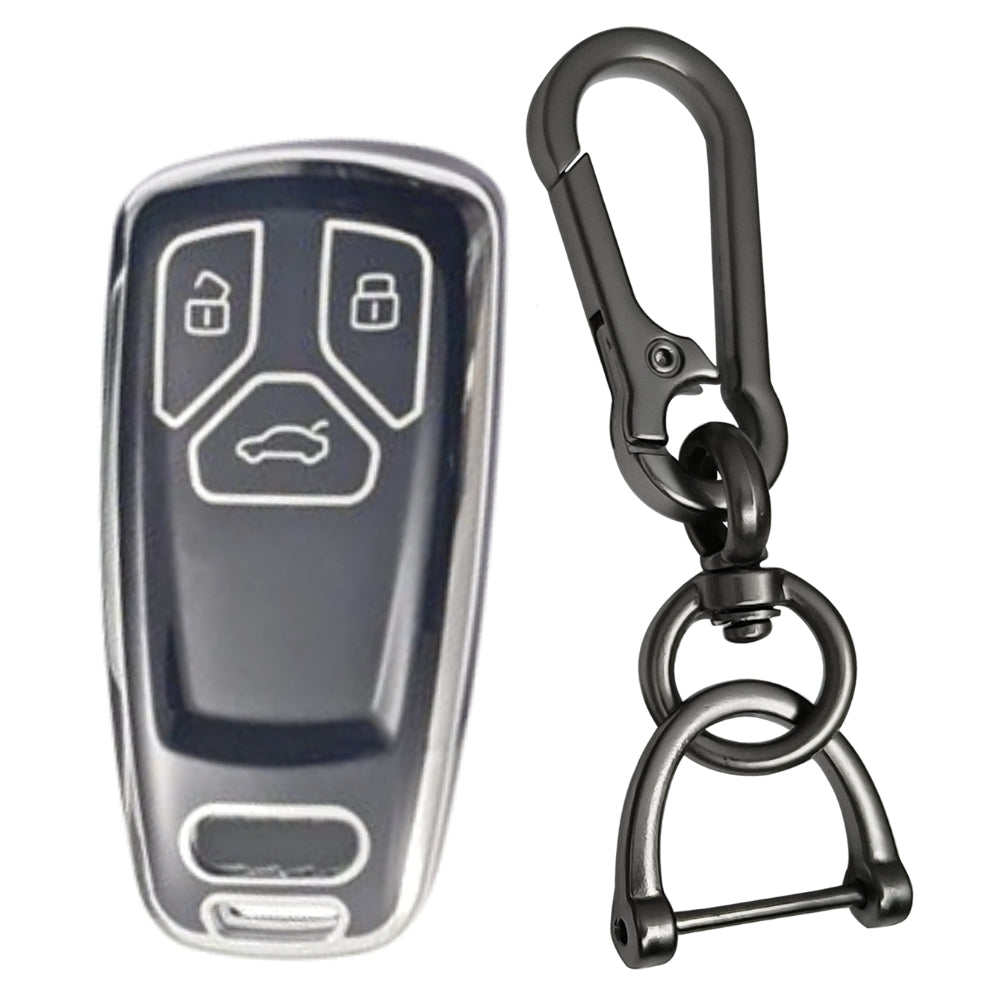 Blue Silver Line TPU Key Cover for Audi A4, S4, B7, B8, A6, A5, A7, A8, Q5, S5, S6 & Q7 3 button smart key with Keychain