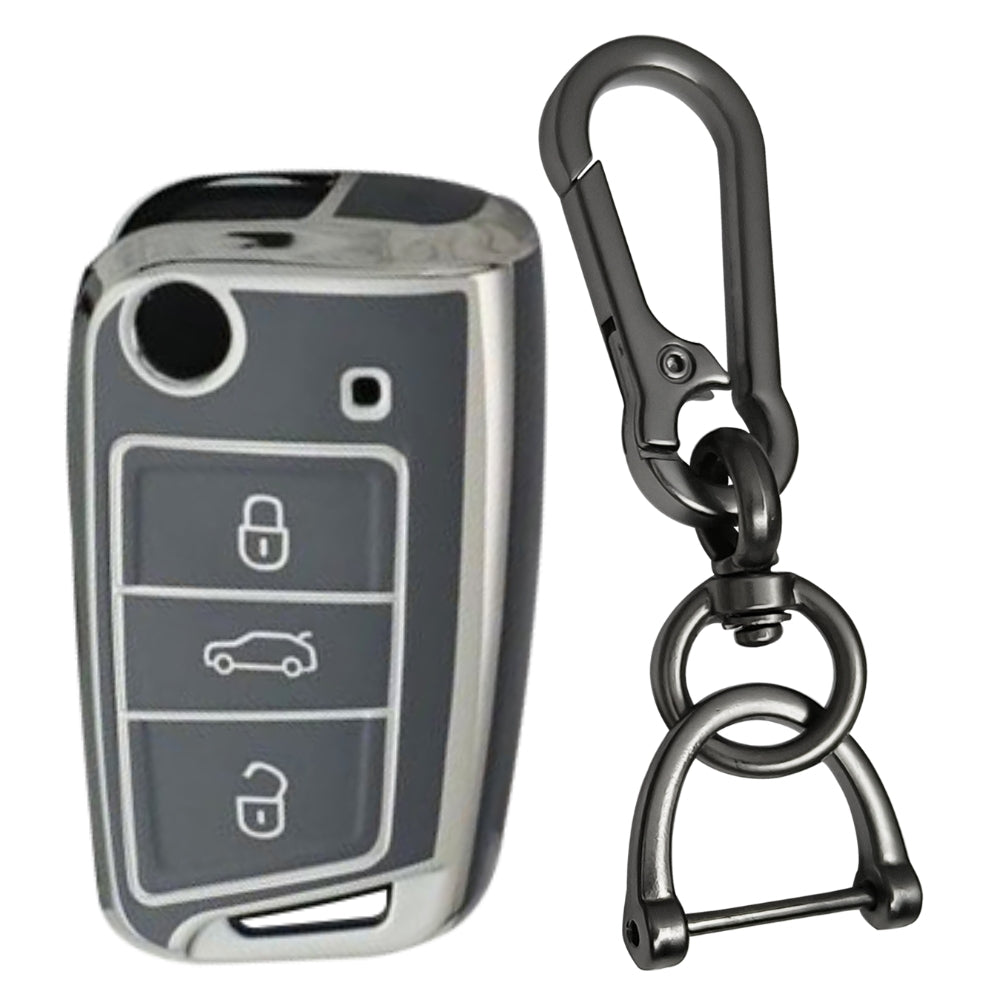 Skoda/Volkswagen Silver Line TPU Key Cover with Keychain