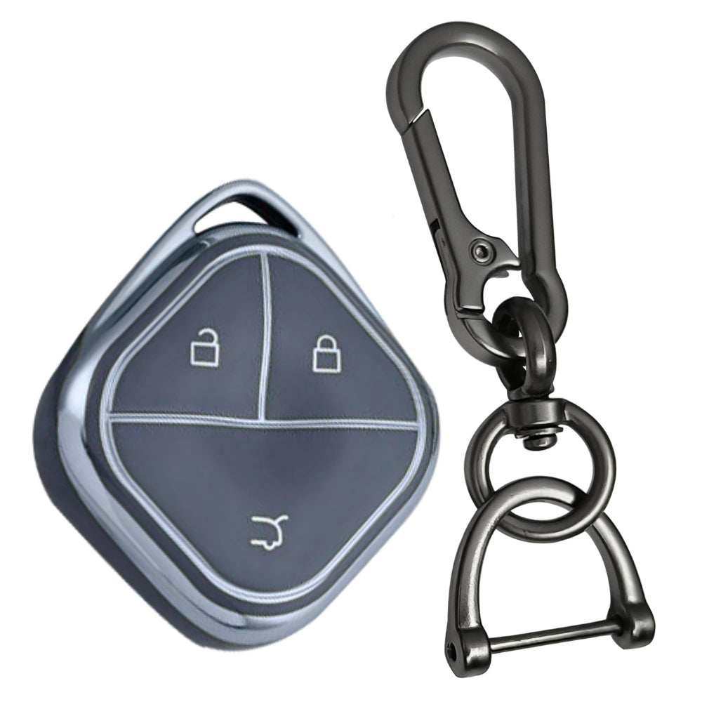 Silver Line TPU Key Cover for MG Comet 3 button Smart key with Keychain.