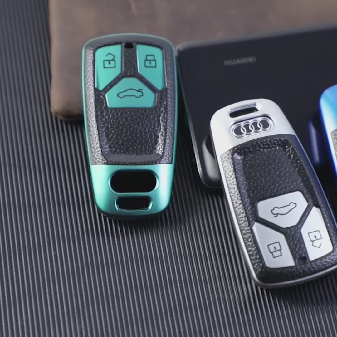 TPU Leather Key Cover for Audi A4, S4, B7, B8, A6, A5, A7, A8, Q5, S5, S6, Q7 3 button smart key With Keychain