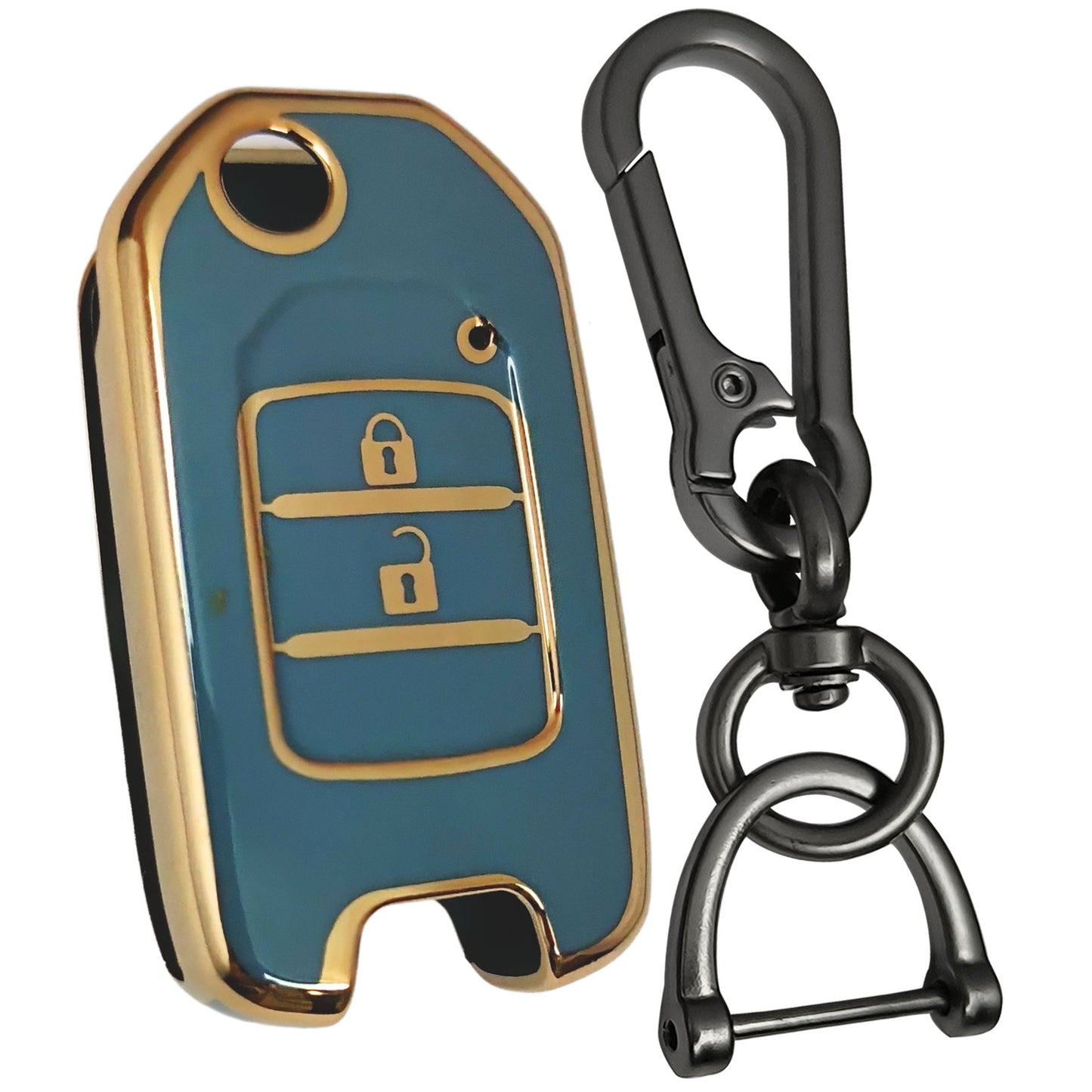 honda city wr-v 2 button flip tpu blue gold key cover keychain