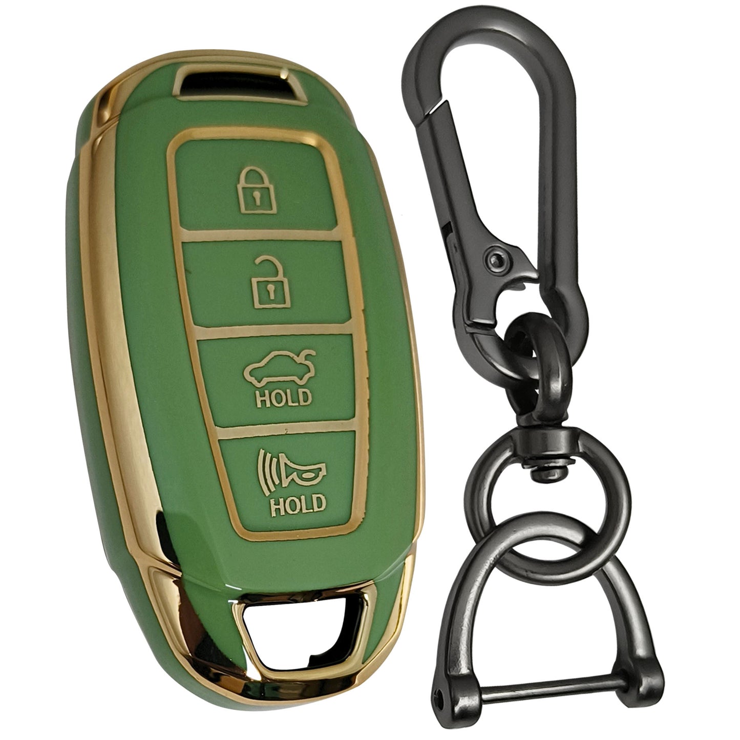 hyundai verna 4 button smart tpu green gold key cover case accessories keychain