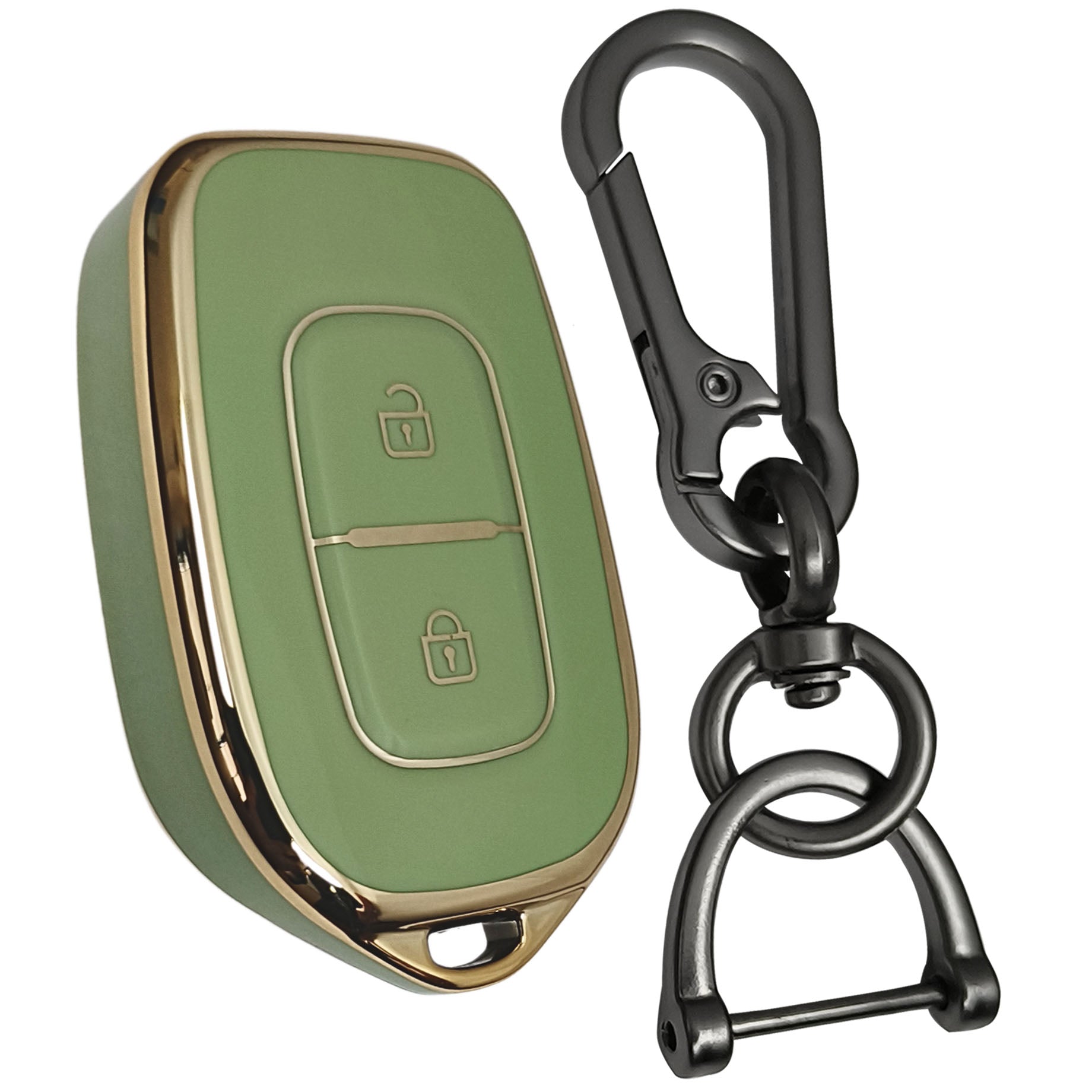 renault kwid kiger duster 2 button remote tpu green gold key cover keychain