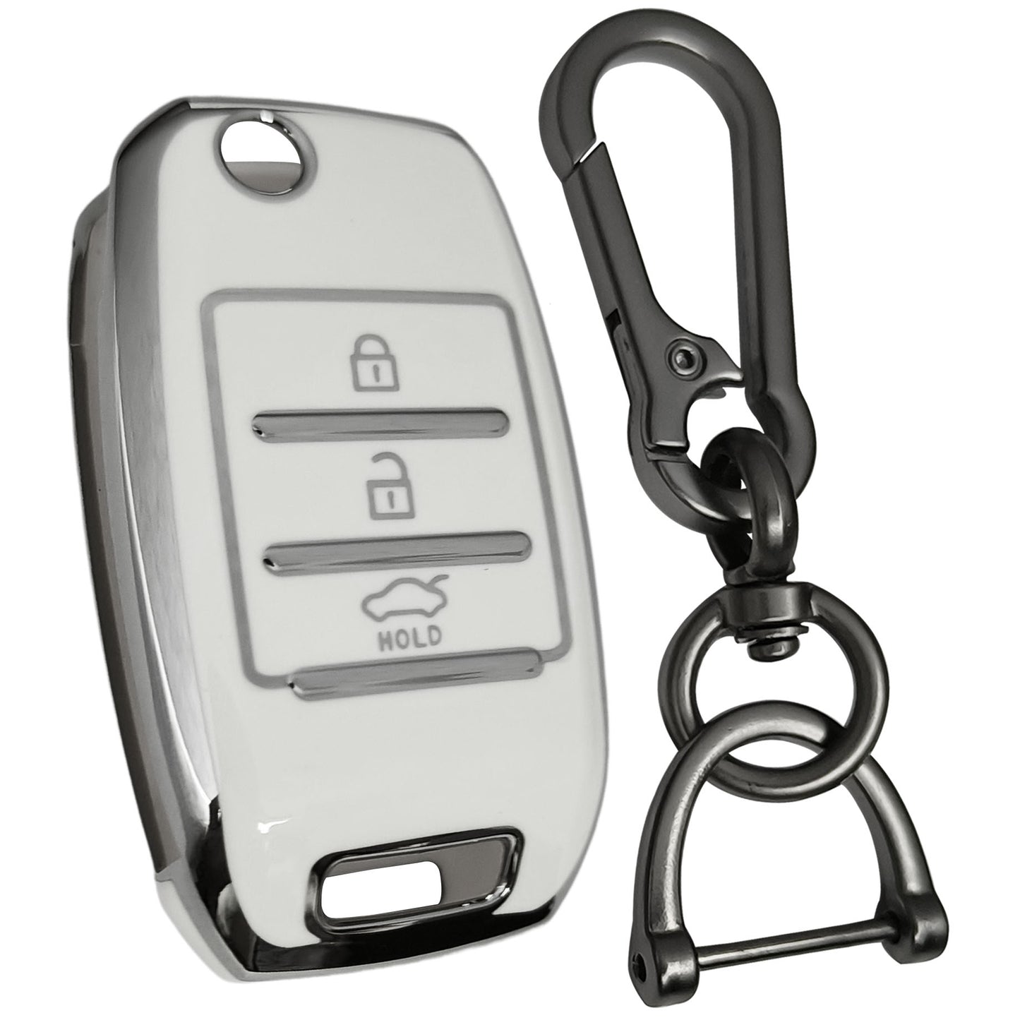 kia seltos sonet tpu white silver keycover case keychain