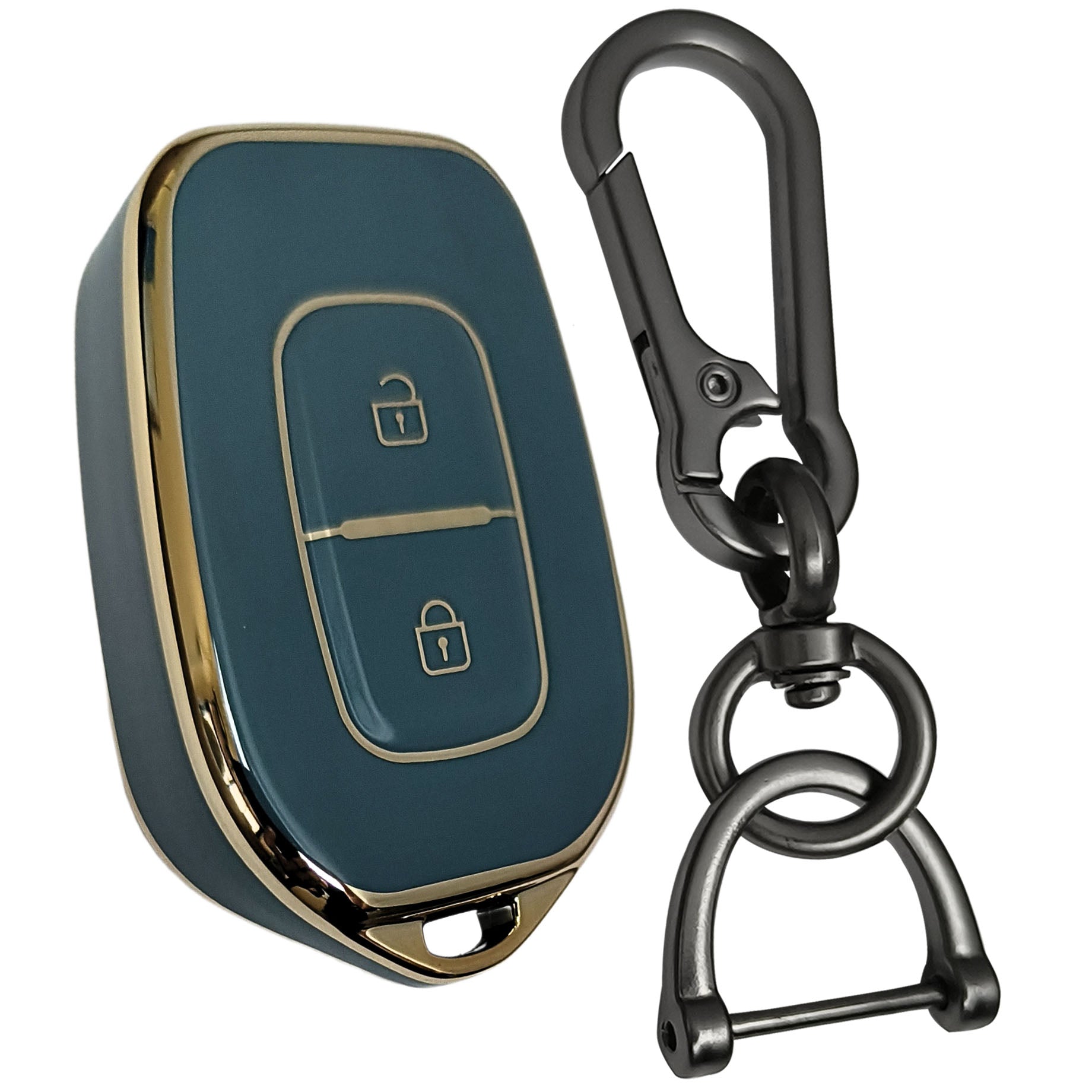 renault kwid kiger duster 2 button remote tpu blue gold key cover keychain