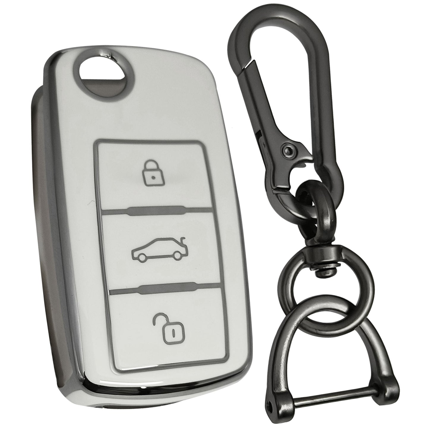 skoda octavia laura fabia 3b flip key tpu white silver key cover case keychain