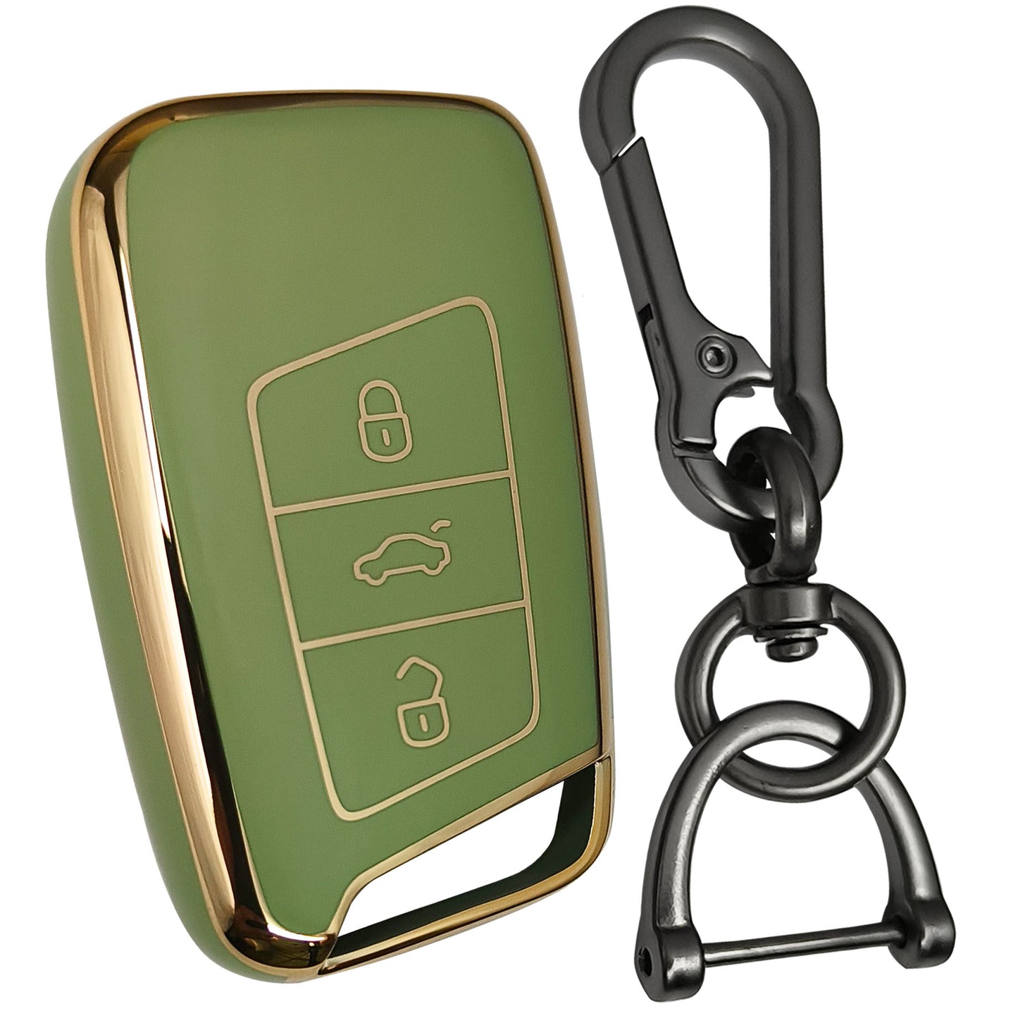 skoda kushaq smart tpu green gold key cover keychain