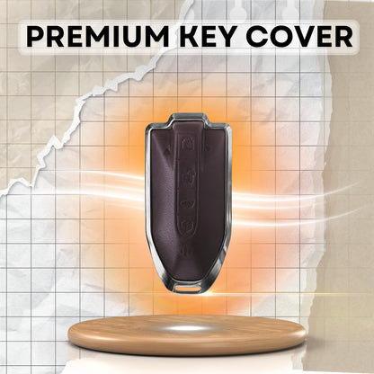 Mahindra Titane Crest Genuine Leather Car Key Cover with Keychain (Type M7)