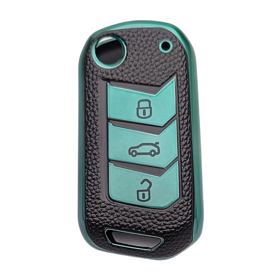 Leather Key Cover Compatible for Mahindra Thar | Scorpio | TUV | Bolero | XUV 700 | Marazzo 3 Button Flip Key Cover