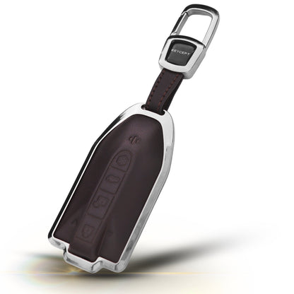 Mahindra Titanium Genuine Leather Car Key Cover with Keychain (Type M7)