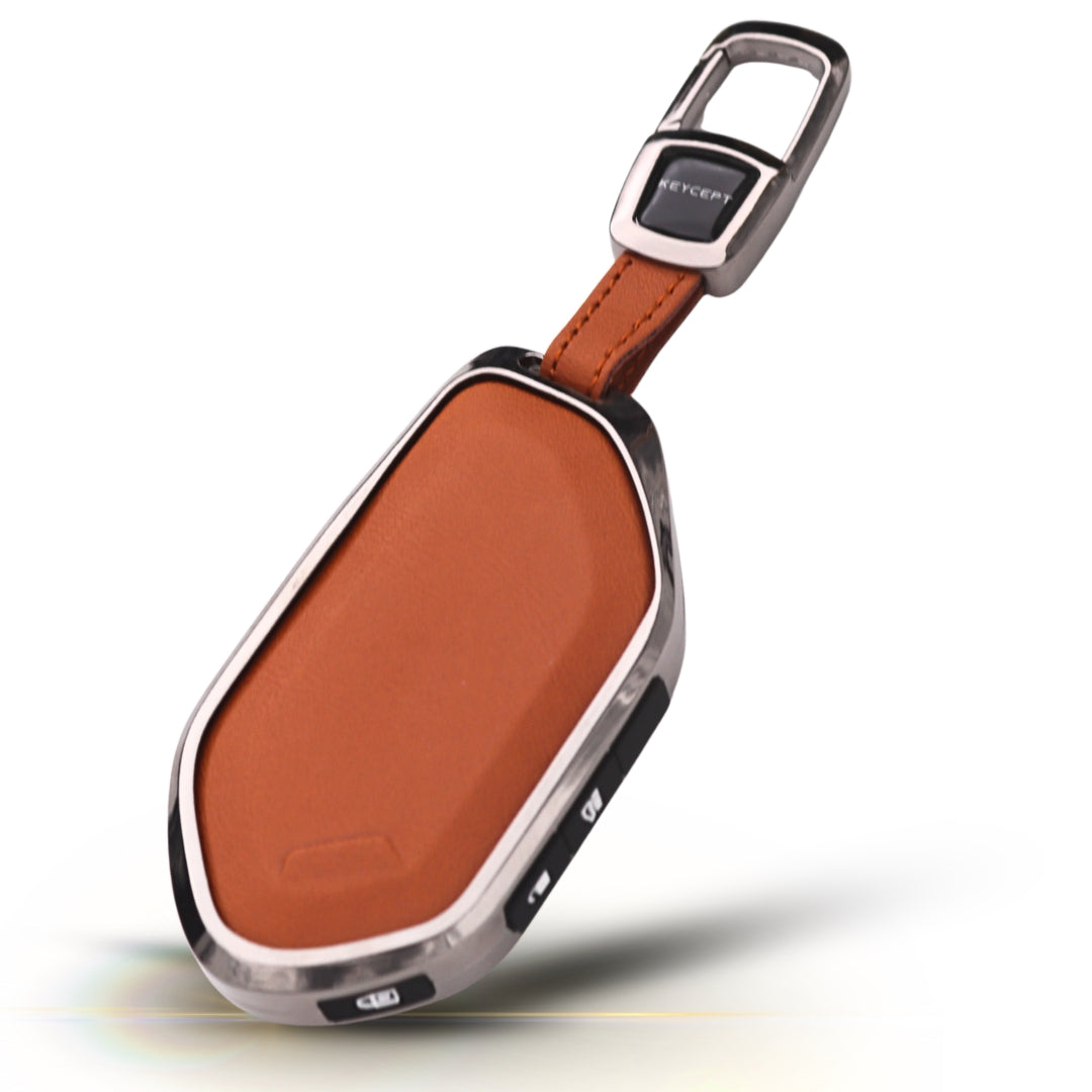 Keycept Titanium Genuine Leather Car Key Cover with Keychain ( Type M7)