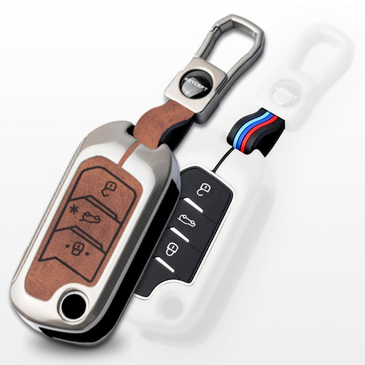 Keycept Metal Alloy Car Key Cover Compatible with Mahindra Scorpio, XUV 300, Marazzo, 3XO, XUV 400 EV, Bolero, Thar, TUV, Thar Roxx - 3 Button Flip Key Cover (Black And Tan)