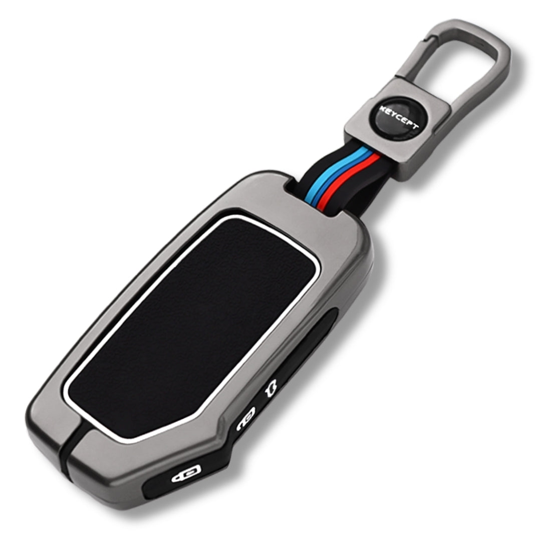 Keycept Metal Alloy Key Cover Compatible with Kia Seltos HTE, Sonet HTE, Carens Premium, Prestige - 3 Button Smart Key with Keychain (Type M1)