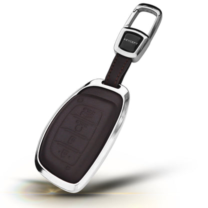 Hyundai Titanium Genuine Leather Car Key Cover with Keychain (Type M7)