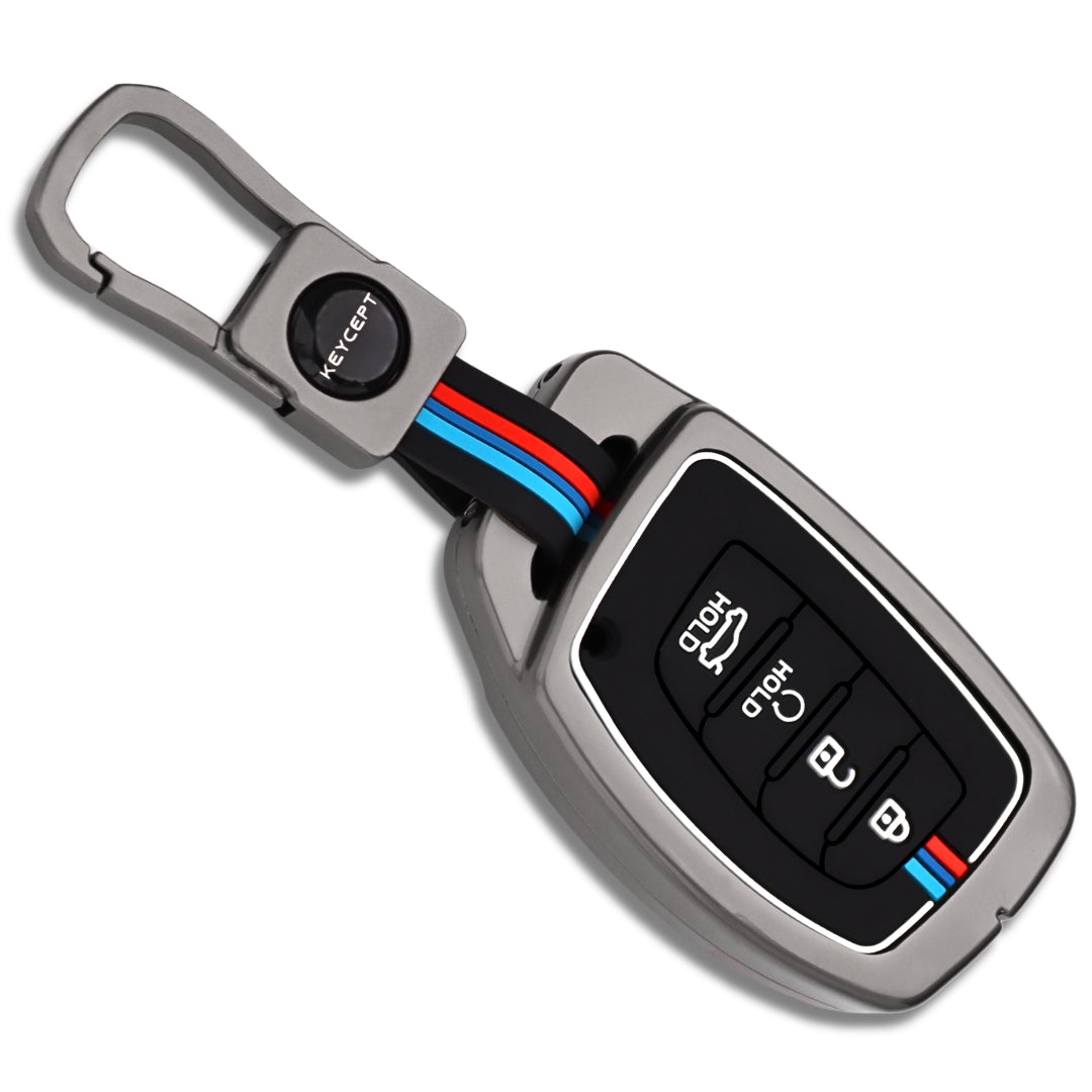 Keycept Metal Alloy Car Key Cover for Hyundai Alcazar, Creta, Tucson Key Cover with keychain