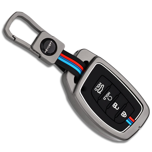 Keycept Metal Alloy Car Key Cover for Hyundai Alcazar, Creta, Tucson - 4 Button Smart Key with Keychain