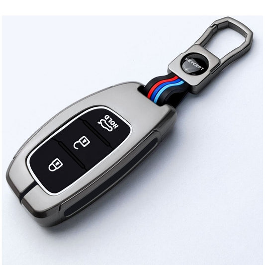 Keycept Metal Alloy Car Key Cover for Hyundai Grand i10 NIOS Asta, Venue, i20, Aura, Creta, Elantra - 3 Button Smart Key Cover with Keychain (Type M1)