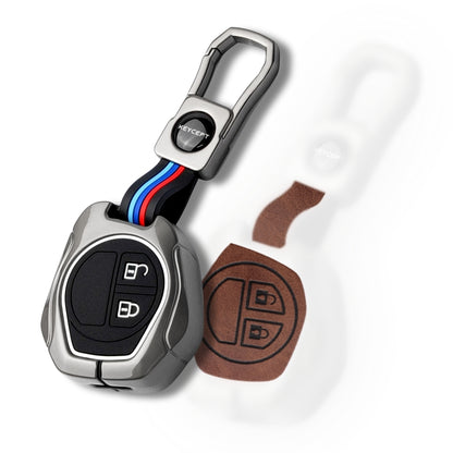 Keycept Metal Alloy Car Key Cover for Suzuki Swift, Dzire, Ertiga, Baleno, Celerio, WagonR, Ritz, Brezza, Scross, Alto, Fronx, XL6, Ciaz, Grand Vitara, Jimny, Alto K10, S Presso, WangoR, Ignis with Keychain (Dual Black & Tan)