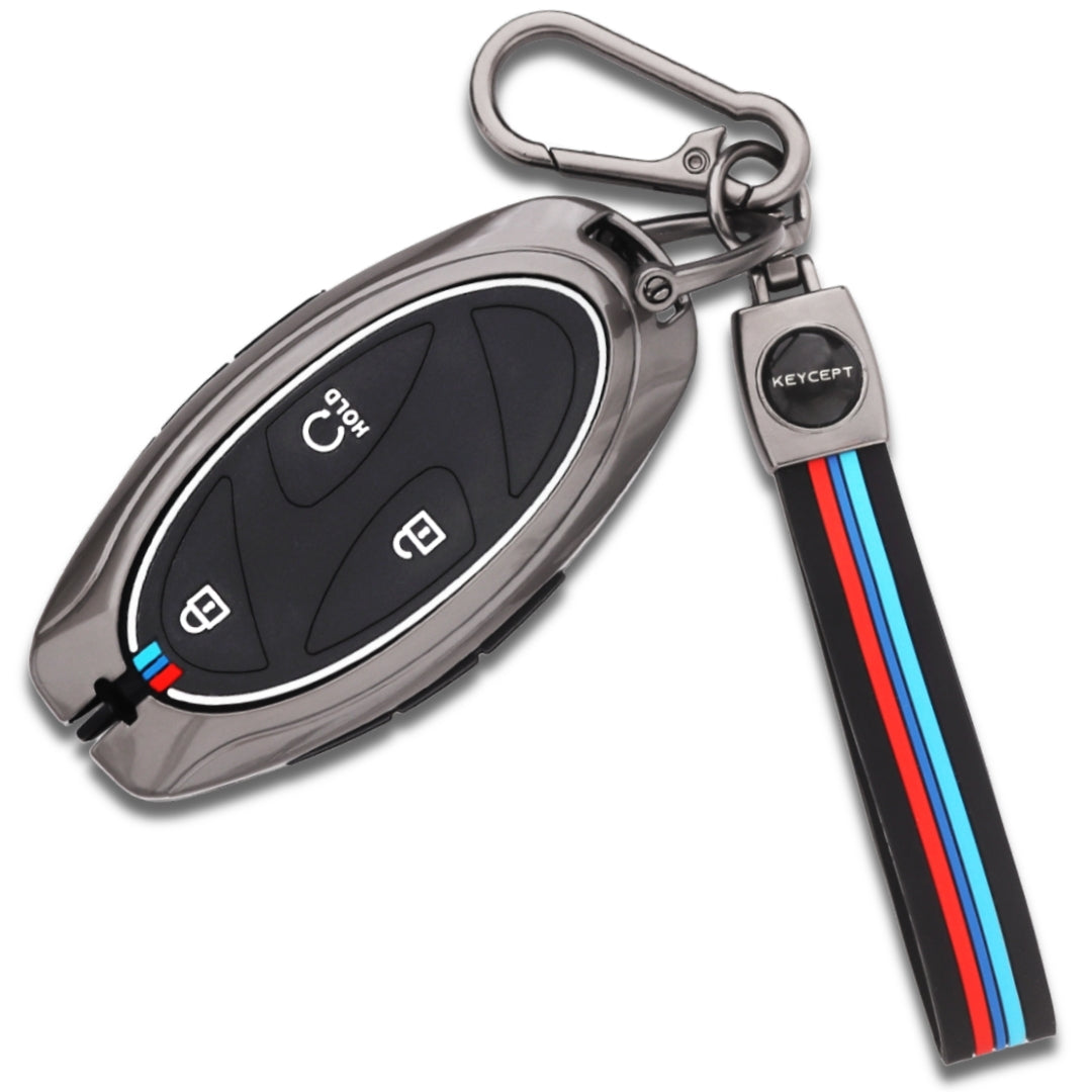 Keycept Metal Alloy Key Cover Compatible with Hyundai Venue - 4 Button Smart Key Cover with Keychain