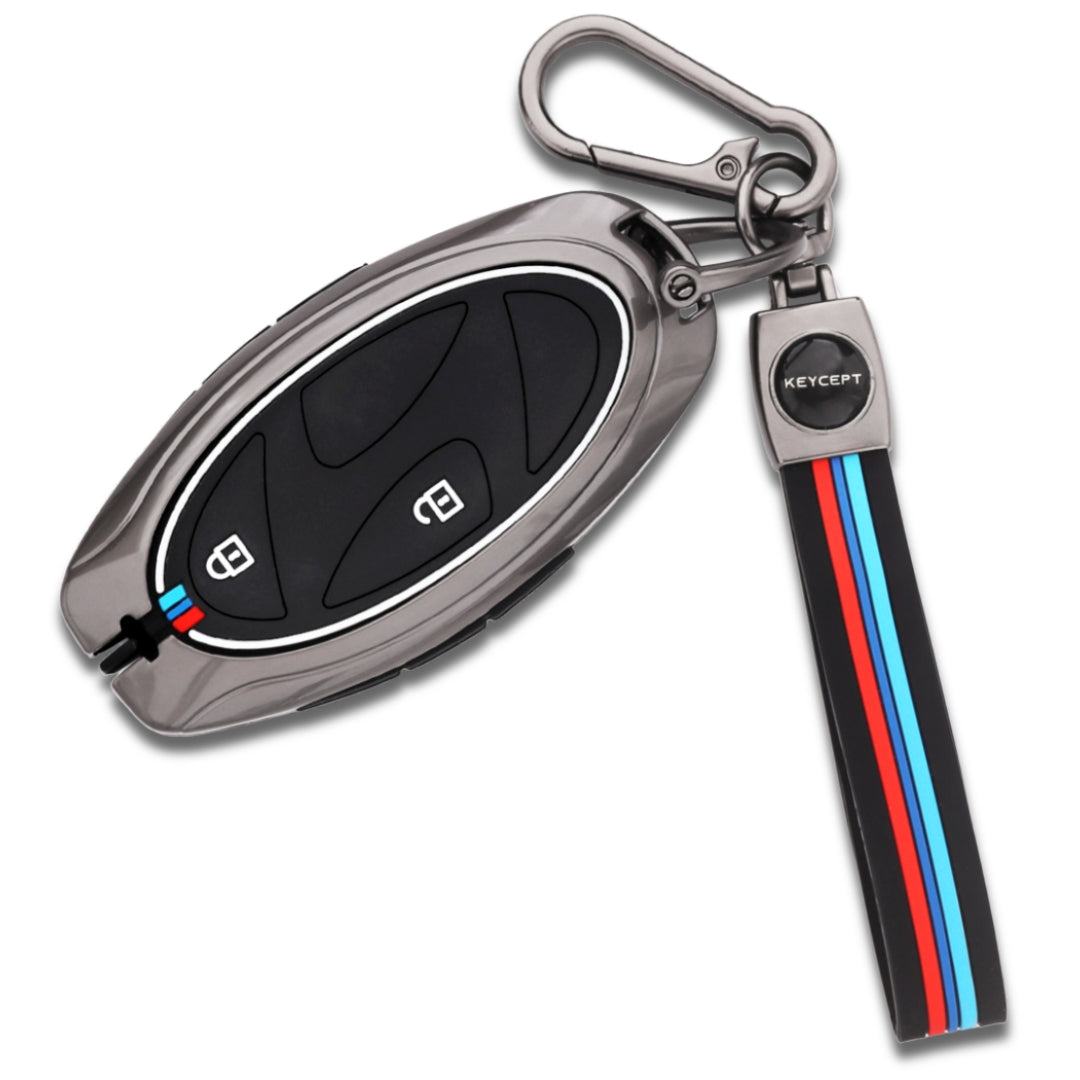 Keycept Metal Alloy Key Cover Compatible with Hyundai Venue 3 Button Smart Key with Keychain
