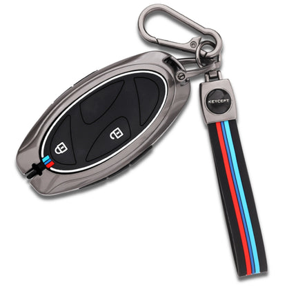 Keycept Metal Alloy Key Cover Compatible with Hyundai Venue 3 Button Smart Key with Keychain