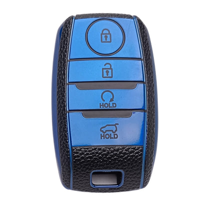 Leather Key Cover Compatible For Kia Seltos, Sonet, Carnival, Carens 4 Button Smart key (Hold Down)