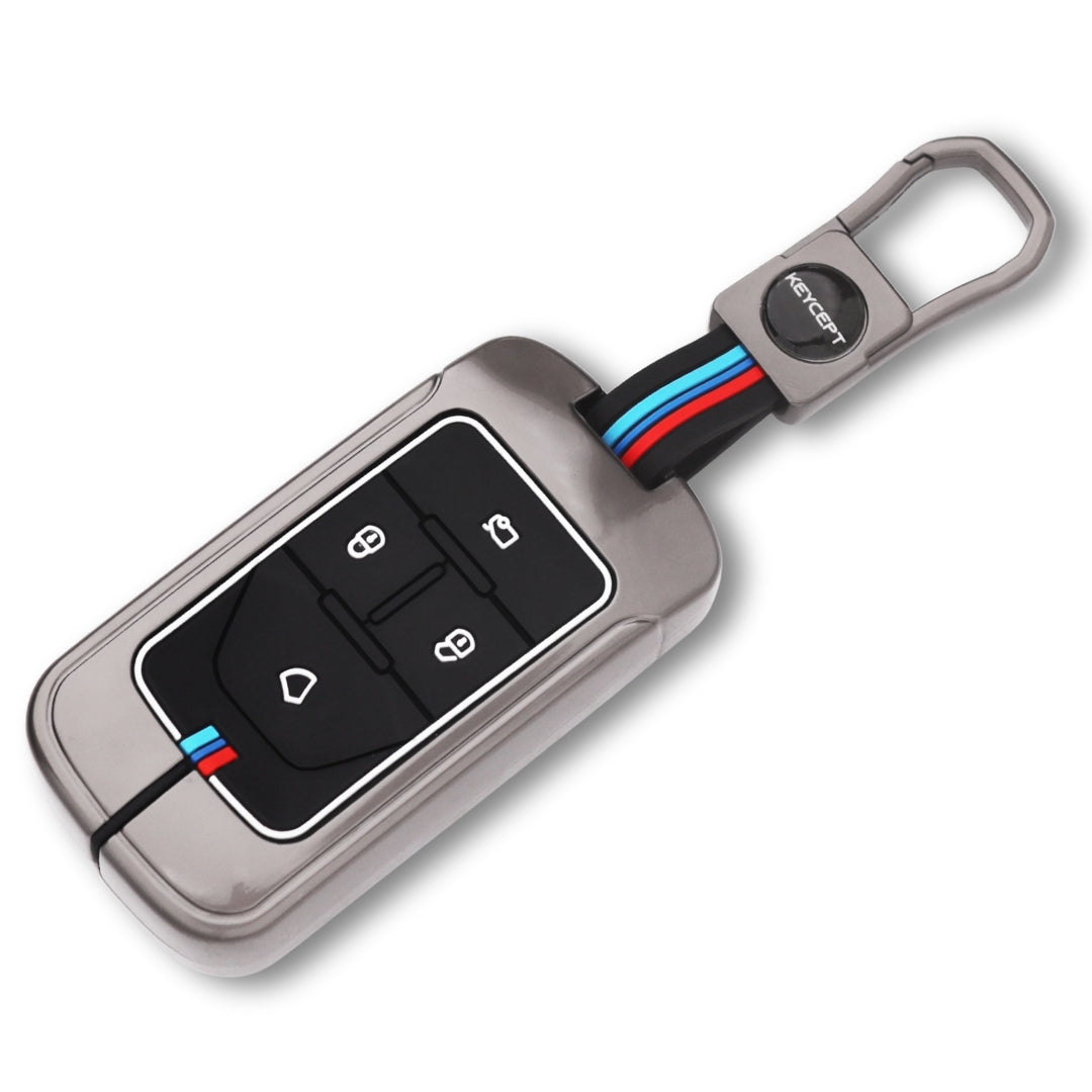 Metal Alloy Key Cover Compatible for Vinfast 4 Button Smart Key with Keychain (Type M1)