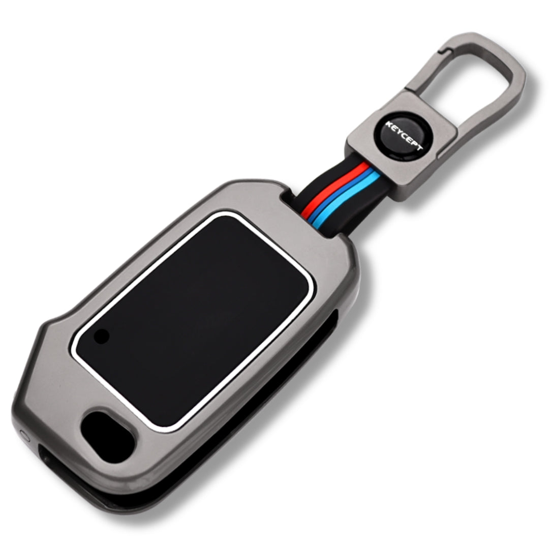 Keycept Metal Alloy Car Key Cover for Kia Seltos, Sonet, Carens 3 Button Flip Key Cover with Keychain (Type M1)