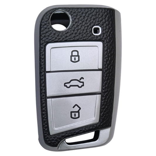 Leather Key Cover Compatible for Skoda/Volkswagen Kushaq | Octavia | Kodiaq | Superb | Slavia | Passat 3B Flip key