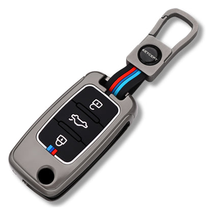 Keycept Metal Alloy Car Key Cover for Skoda/ Volkswagen Polo, Vento, Jetta, Ameo, Passat, Rapid Laura Superb Octavia, Fabia, Yeti 3 button Flip key  Cover with Keychain ( Type M1 )