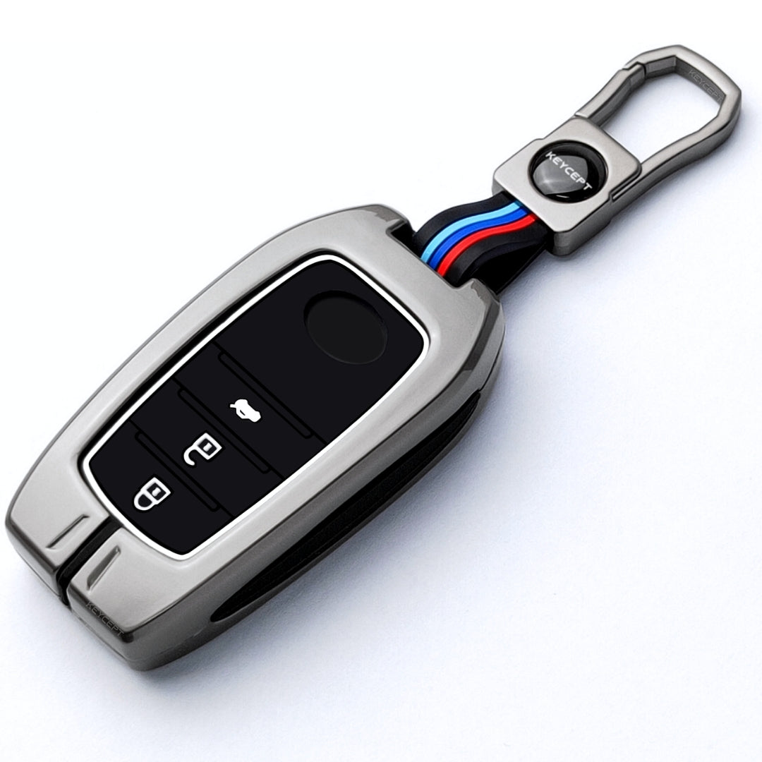 Keycept Metal Alloy Car Key Cover for Toyota Fortuner, Hilux, Innova Crysta, Legender, Innova HyCross, Land Cruiser  - 3 Button Smart Key Cover with Keychain (Type M1)