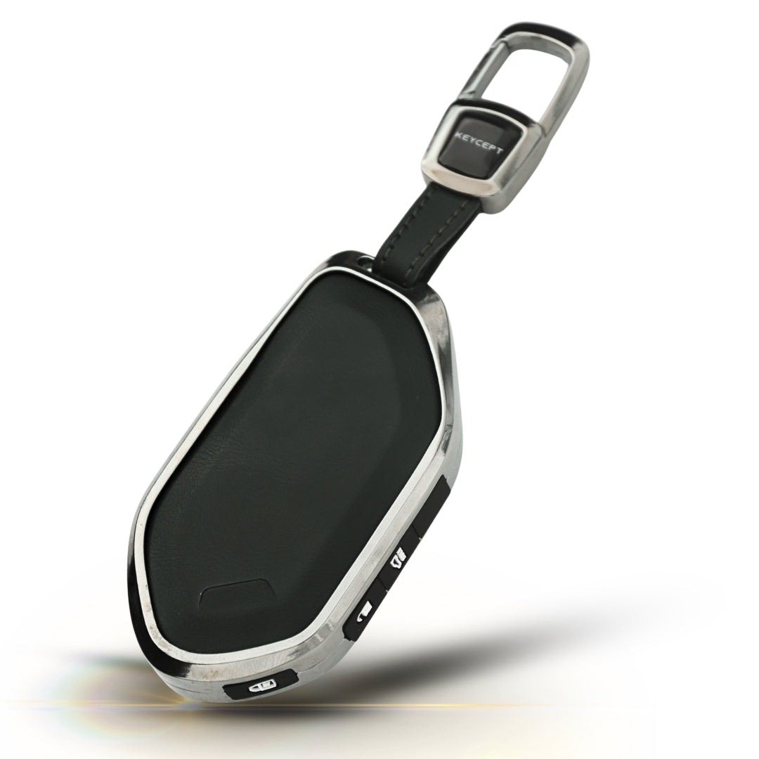 Keycept Titanium Genuine Leather Car Key Cover with Keychain ( Type M7)