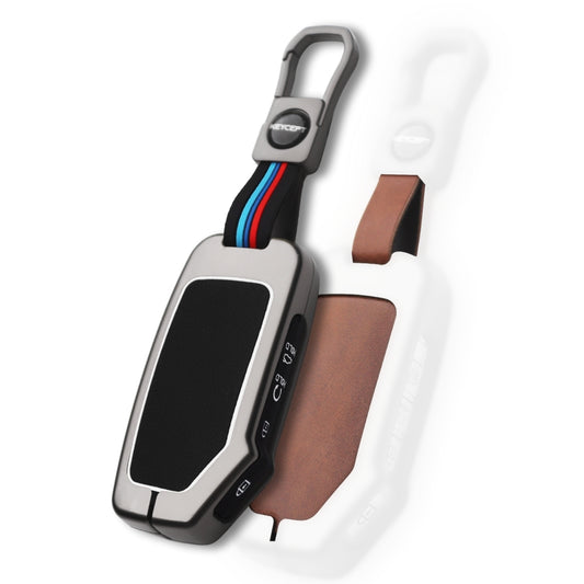 Kia Metal Alloy Key Cover with Keychain (Dual Black & Tan)