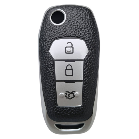 Leather Key Cover Compatible for Ford Figo | Aspire | Endeavour 3 Button Flip Key